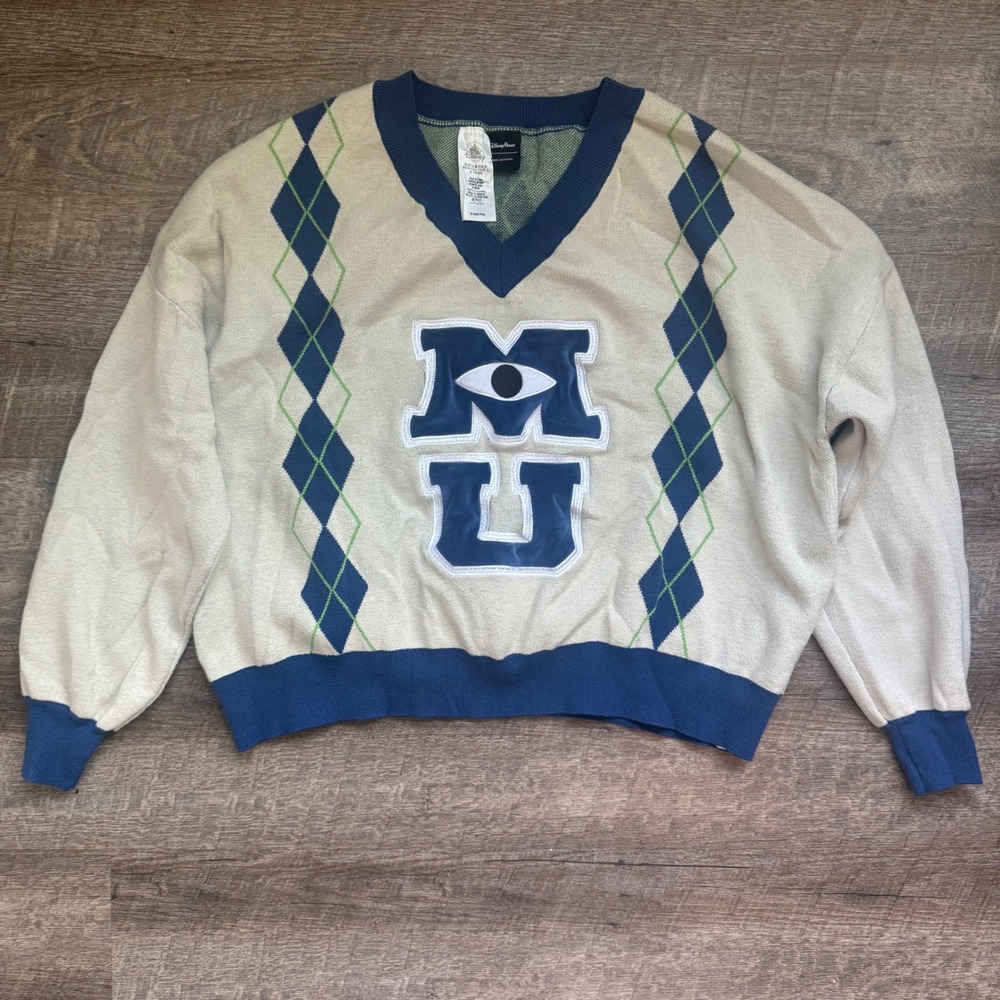 Disney Parks Her Universe Monsters University Argyle Sweater 1X Cream Blue MU